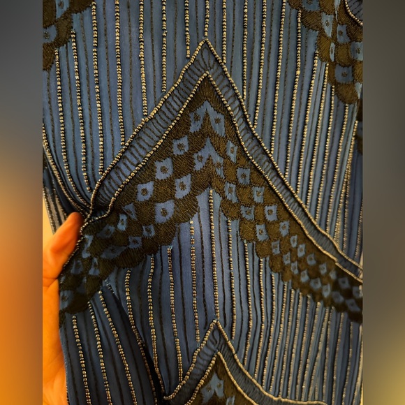 *STUNNING* Parker Royal Blue and Black Beaded Art Deco Cocktail Dress - Picture 3 of 8